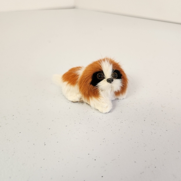 Adorable Real Fur Realistic Dog Figurine Figure Shih Tzu Pekingese Collectible - Picture 2 of 7